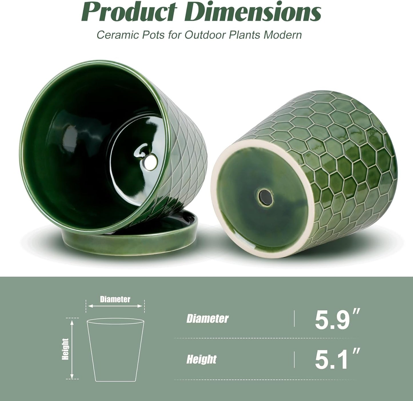 BUYMAX Plant Pots Indoor –6 inch Ceramic Flower Pot with Drainage Hole and Ceramic Tray - Gardening Home Desktop Office Windowsill Decoration Gift, Set of 2(Patina)