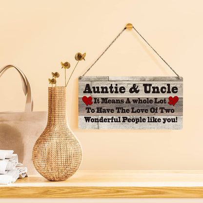 Family Sign Gift Farmhouse Auntie & Uncle it Means a Whole Lot To Have The Love Wooden Hanging Sign Plaque Retro Wall Art Decor Home Decoration 12 x 6 Inches