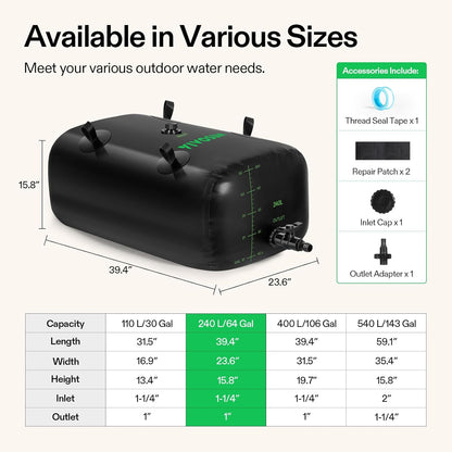 VIVOSUN 240 L/64 Gal Water Bladder, Foldable and Portable Water Storage Bag for RV, Camping, Garden Watering, Agricultural Irrigation, Drought Resistance, Firefighting