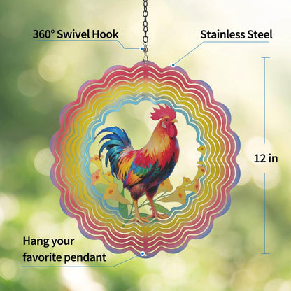 Wind Spinners Outdoor Chicken Decorations - Birthday Gifts for Women Mom Grandma, Rooster Deocr Hanging Wind Spinner 12 inch 3D Wind Sculptures for Garden Decor for Outside, Patio, Yard, Outdoor