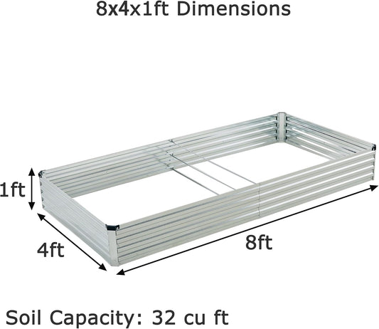 8x4x1ft(2 Pack) Galvanized Raised Garden Bed,Outdoor Planter Box Metal Patio Kit Planting Bed for Vegetables Flowers Herb,Silver