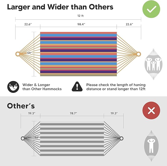 SUNCREAT Outdoor Double Hammock, Portable Tree Colorful Hammock, Colorful Stripes