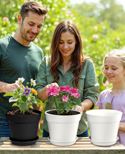 homenote Plant Pots,7.5 Inch Flower Pots for Plants Plastic Planters for Indoor with Multiple Drainage Holes and Trays, for All Home Garden Flowers Succulents,Outdoor(White&Black,8 Pack)