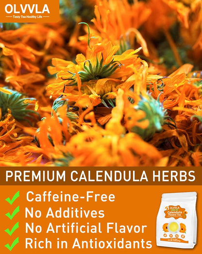 Olvvla - Natural Calendula Flowers Tea Bags - 1.5g X 50 Count - Premium Calendula Tea - Non-GMO - Caffeine-free - Dried Calendula Herbal Tea - Rich in Antioxidants & Promote Relaxation