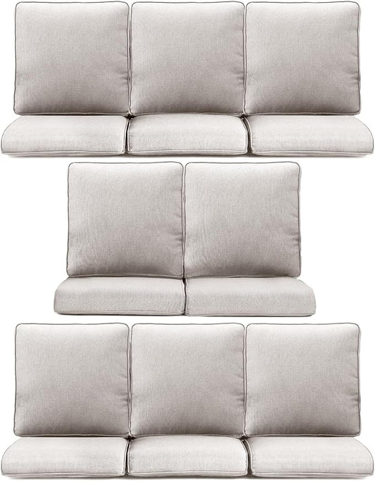 8-Piece Outdoor Patio Cushion Set - Fade & Water Resistant with Removable Olefin Cover, 22x24x4 Inch Memory Foam Cushions for Wicker Sectional Sofa – Beige/Regular