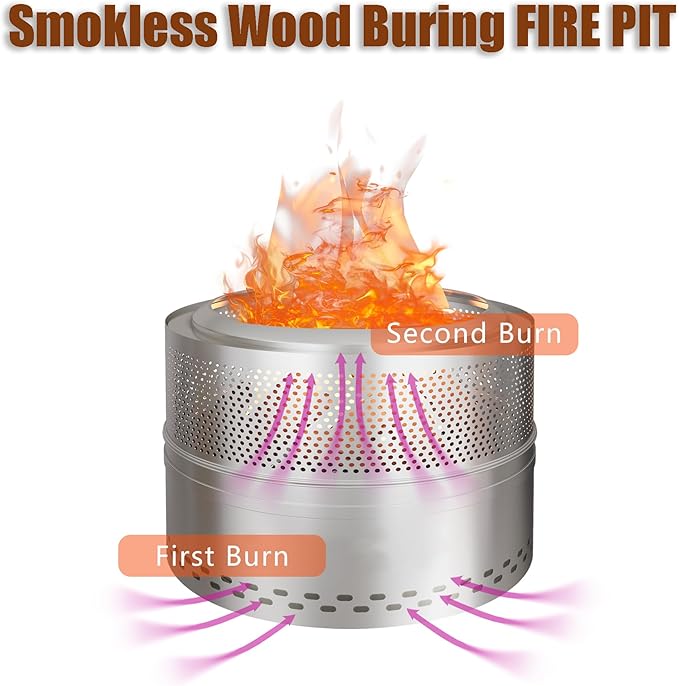 Smokeless Fire Pits for Outside, 20''Portable FirePits for Camping, Outdoor Stainless Steel FirePit with Carry Bag, Wood Burning Stove，Sliver