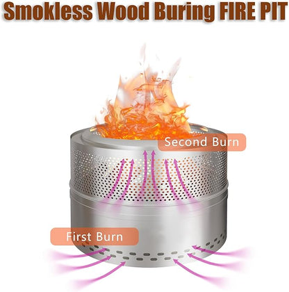 Smokeless Fire Pits for Outside, 20''Portable FirePits for Camping, Outdoor Stainless Steel FirePit with Carry Bag, Wood Burning Stove，Sliver