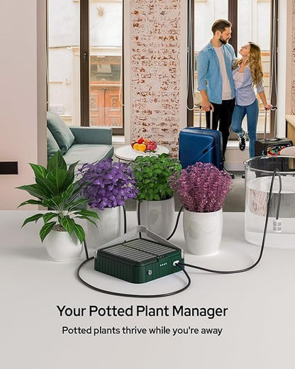 Solar Automatic Drip Irrigation System, Harness Sunshine or External Power for Indoor and Outdoor Use, Rain or Shine! Anti-Siphoning, Supports Up to 15 Potted Plants, User-Friendly Design. (Green)