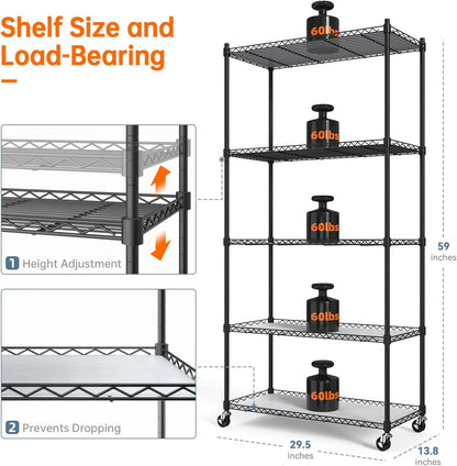 Plant Shelf with Grow Lights, 5-Tier Plant Stand with T8 24W Grow Light for Indoor Plants with Wheel, 5000K Full Spectrum LED Plant Light with Timer for Seedling, Seed Starting, 29.5x13.8x59IN