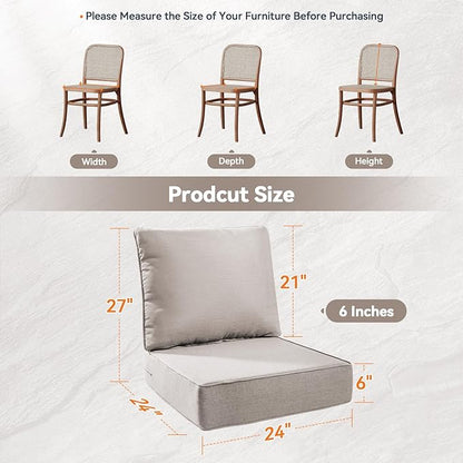 Luxury 6" Outdoor Cushions for Patio Furniture, 24x24x6" Thick Seat Cushion Set of 3, Fade Resistant Couch Chair Replacement Cushions High Density Deep Wicker Chair Cushion w/ Removable Cover, Beige