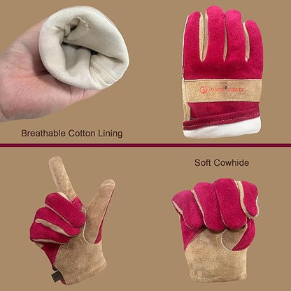 Women's Cotton Lined Leather Work Gardening Gloves, Rose Trimming, TIG/MIG Welding, Construction, Farm, Ranch Flexible Cowhide Gloves. Comfortable, Durable (Medium)