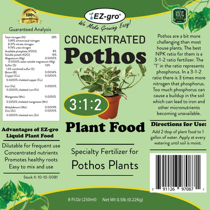 Professional Liquid Pothos Fertilizer by EZ-gro | 3:1:2 Ratio of Concentrate Indoor Plant Fertilizer for Your Pothos Live Plant | 8 oz