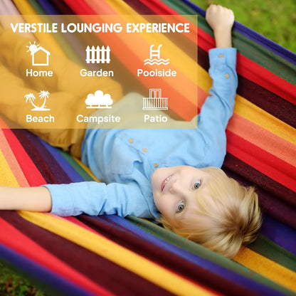 ANYOO Cotton Hammock Portable Camping Hammocks for Hanging Sturdy Garden Comfortable Fabric Hammock with Tree Straps Up to 660lbs with Travel Bag for Camping Outdoor/Indoor Patio Backyard