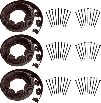 Landscape Edging 60ft Length No Digging Garden Edging Kit Include 54 Spikes, Premium Yard Edging Fence with One Spike per Feet, Brown