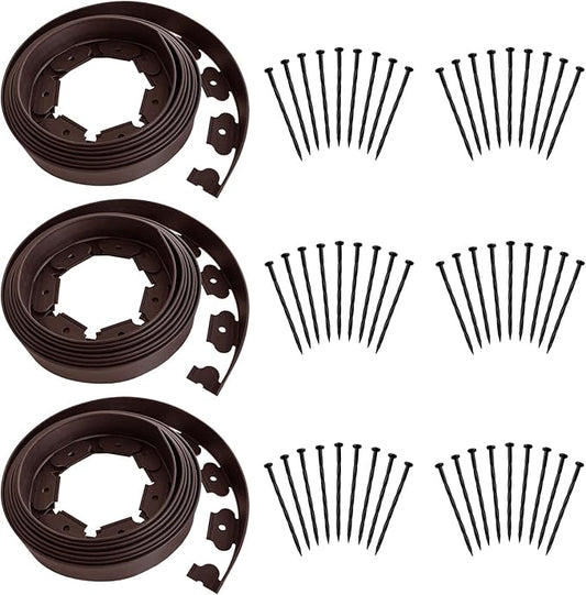 Landscape Edging 60ft Length No Digging Garden Edging Kit Include 54 Spikes, Premium Yard Edging Fence with One Spike per Feet, Brown