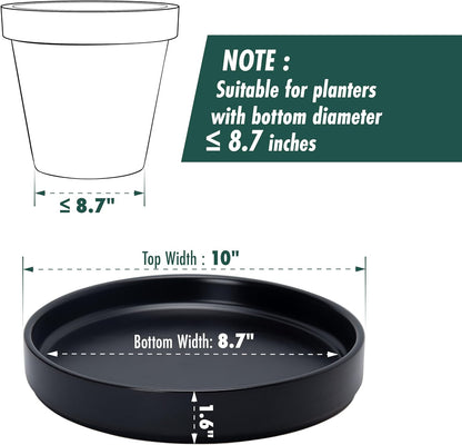 D'vine Dev Modern Round 8.7 Inch Ceramic Plant Pot Saucer, Planter Pot Drainage Tray for Indoor Plants, Matte Black, 97-T-B-4