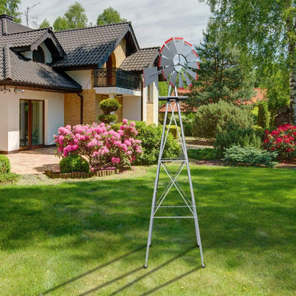 VINGLI 8FT Ornamental Windmill Backyard Garden Decoration Weather Vane, Heavy Duty Metal Wind Mill w/ 4 Legs Design (Grey, 8, Feet, 21.6, Inches, 8.00, Feet, 25.98, Inches, 25.98, Inches)