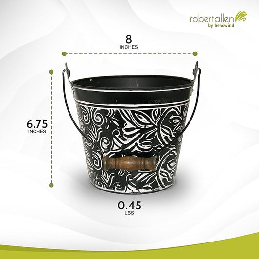 Headwind Vintage Collection - Floral Charcoal Planter with Handles – 8 Inch Medium Flower Pots Decorative Plant Indoor – Plant Pots Indoor with Drainage by Robert Allen