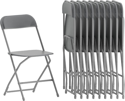 Flash Furniture Hercules Series Plastic Folding Chairs for Parties and Weddings, Stackable Commercial Event Seats, Set of 10, Gray