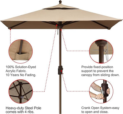 EliteShade USA 10-Year-Non-Fading 6x6Ft Square Market Umbrella Patio Outdoor Table Umbrella with Ventilation, Heather Beige