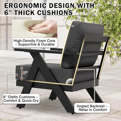 EAGLE PEAK Urban Slate 3 Piece Outdoor Bistro Set Modern Patio Chairs and Table, Outdoor Furniture Set for Balcony Porch Deck or Backyard, Black/Gray