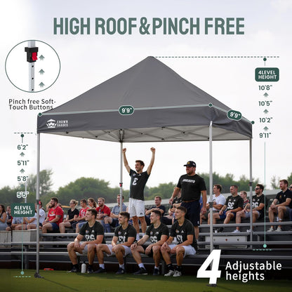 CROWN SHADES 10x10 Heavy Duty Canopy - Premium Pop Up Canopy Tent - Extra Sun Shade Protection with 400D Strength Oxford Fabric - Great for Trade Shows, Events, Tailgates & Commercial Use, Gray