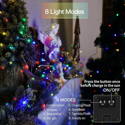 suddus 2 Pack 33ft Solar Fairy String Lights Small, 100 Led Multicolor Solar Fairy Lights Outdoor, Solar Christmas Lights Copper Wire for Trees Garden Patio