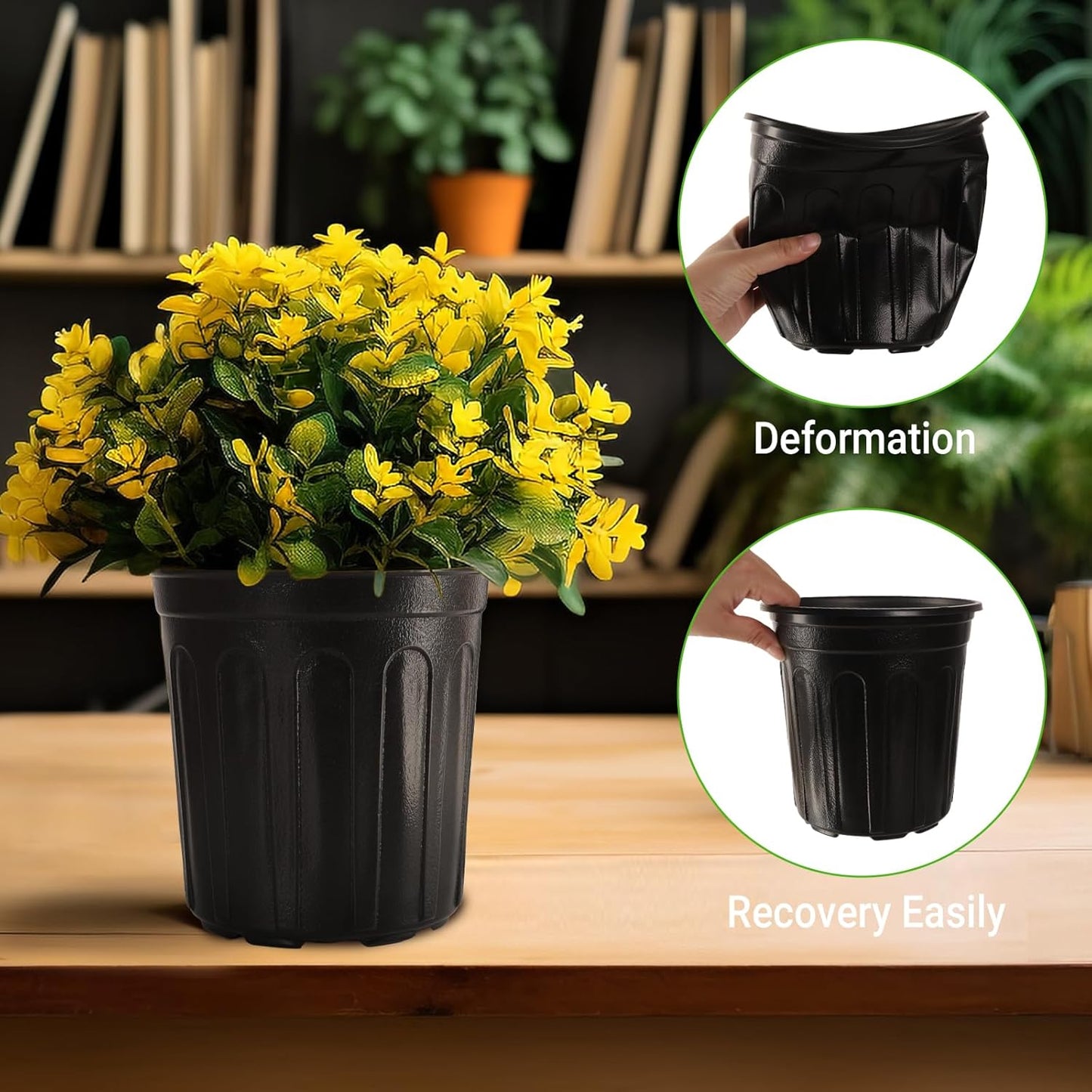 100 Pack 1 Gallon Flexible Plant Nursery Pots, Thickened Soft Plastic Plant Pots with 100Pcs Waterproof Plastic T-Type Plant Tags and 2Pcs/Set Transplanting Digging Mini Tools(Black)