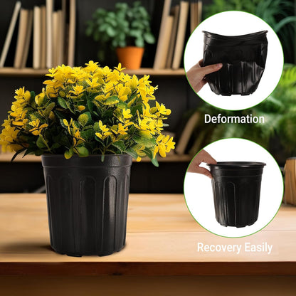 100 Pack 1 Gallon Flexible Plant Nursery Pots, Thickened Soft Plastic Plant Pots with 100Pcs Waterproof Plastic T-Type Plant Tags and 2Pcs/Set Transplanting Digging Mini Tools(Black)