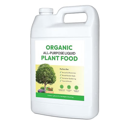 Organic All-Purpose Liquid Plant Food - Use on All Outdoor Plants: Flower Beds, Vegetable Gardens, Container Gardening | Concentrated Liquid Fertilizer Alternative (1 Gallon, Mixes to 128 Gallons)