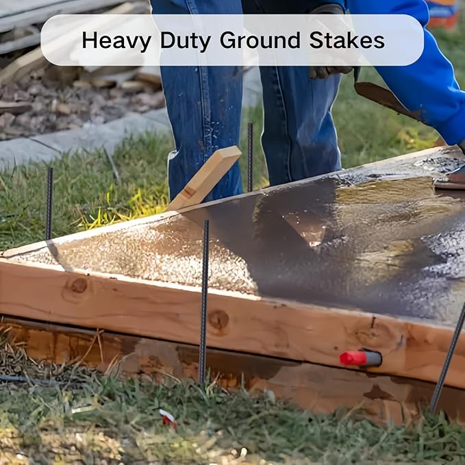 24 Inch Straight Rebar Stakes 16 Pack 1/2 Inch Diameter Metal Stakes for Garden with Chisel Point End Heavy Duty Steel Ground Anchors for Concrete Form, Landscape Timber, Plant Support, Black