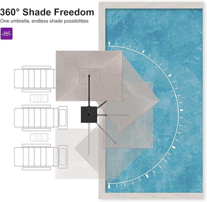 PURPLE LEAF 9' X 11.5' Rectangle Patio Umbrella Outdoor Large Aluminum Cantilever Umbrella with 3-Year Fade Resistance Recycled Fabric and 360-degree Rotation for Deck Pool Garden, Ash Mocha