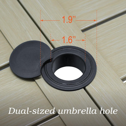 Outdoor Patio Table for 6 Person, Patio Dining Rectangle Table with 1.57" Umbrella Hole for Garden Lawn Backyard Parties, Black Metal Frame 63" L x 38" W x 29" H Brown