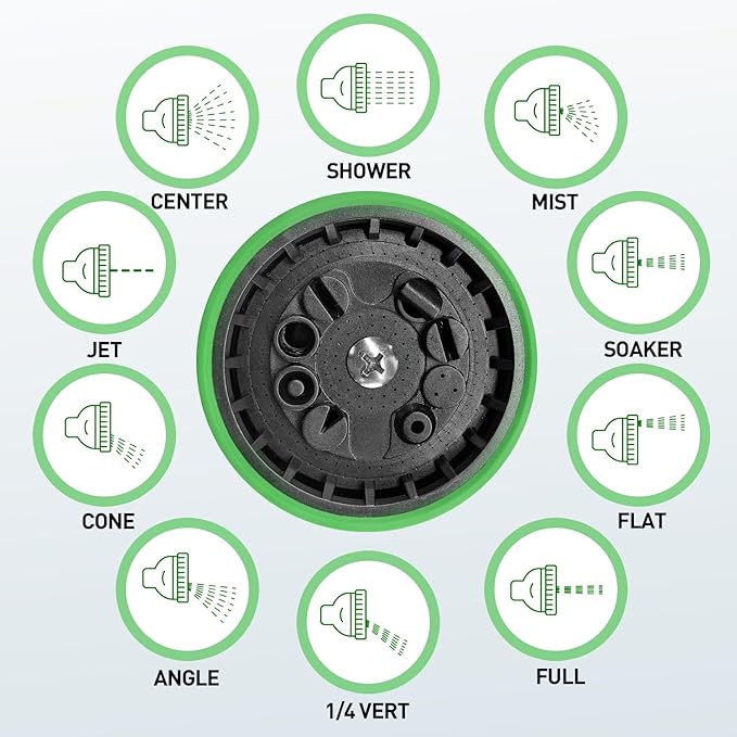 Garden Hose Nozzle Sprayer: 2 Pack 10 Watering Patterns Spray Nozzles Heavy Duty Metal Hose Head Hose Attachment, Thumb Control On Off Valve