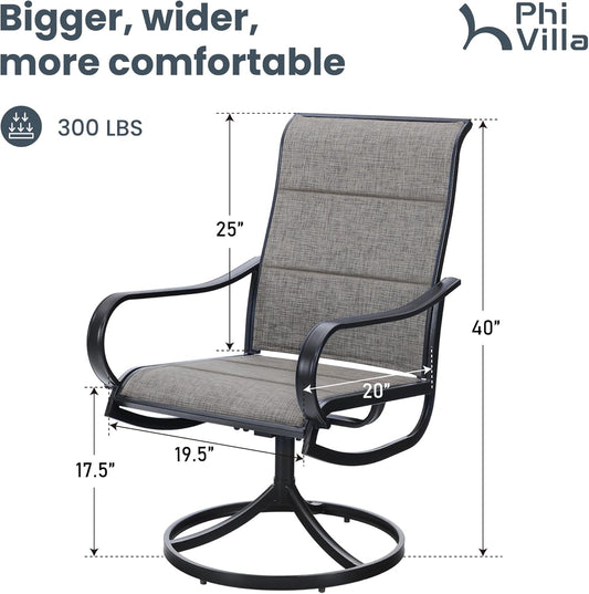 PHI VILLA Outdoor Swivel Patio Dining Chairs Set of 6, All Weather Patio Chair with Padded Textilene & Metal Frame for Outdoor Poolside Lawn Garden, Brown