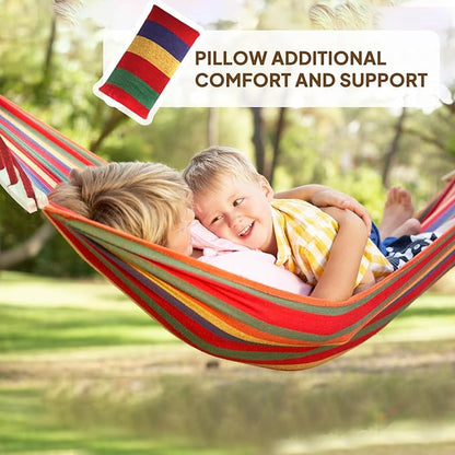 Chihee Cotton Hammock Large Soft Breathable Camping Hammock Holds Up to 660lbs Portable Tree Hammock with Detachable Spreader Bar Pillow 2 Strong Webbings 2 Carabiners Patio Garden Indoor Outdoor