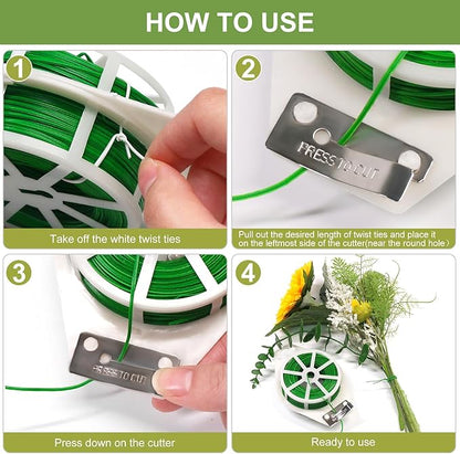 SumDirect Plant Ties,1312FT/400m Green Garden Twist Ties with Cutter for Gardening Plants Growth and Care,Plant Garden Twine Wires for Office Home Cable Organization (1312 Feet / 400 Meters(2 Rolls))