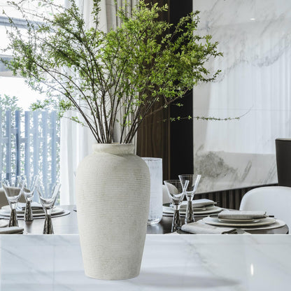 Decorative Ceramic Rustic vase,Tall vase for Minimalist Decoration,11" Large Vintage Vase for Home Decor,Centerpiece,Living Room,Enterway,White