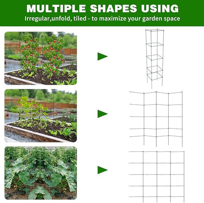 6 Packs Tomato Cages for Garden, 12"×12"×56" Plant Support Cage with Different Spacing, Green Metal Trellis for Climbing Plants Like Cucumber, Flowers