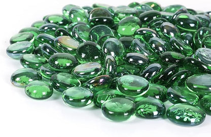 5LB Fire Glass Beads Flat Glass Marbles for Outdoor Fire Pit and Fireplace, Glass Gemstones for Vase Filler, Aquariums, Hydroponics Plants, Home Decor and Christmas DIY Craft, Green