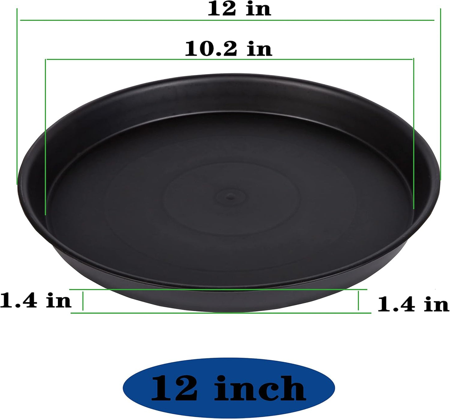 6 Pack of 12 inch Plant Saucer, Heavy Duty Plastic Plant Saucer 12 inch Round, Plant Tray for Pots, Flower Saucers for Indoors, Garden Plate Bowls, Trays for Planter 10"/11"/12" (Black)