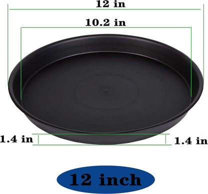 6 Pack of 12 inch Plant Saucer, Heavy Duty Plastic Plant Saucer 12 inch Round, Plant Tray for Pots, Flower Saucers for Indoors, Garden Plate Bowls, Trays for Planter 10"/11"/12" (Black)