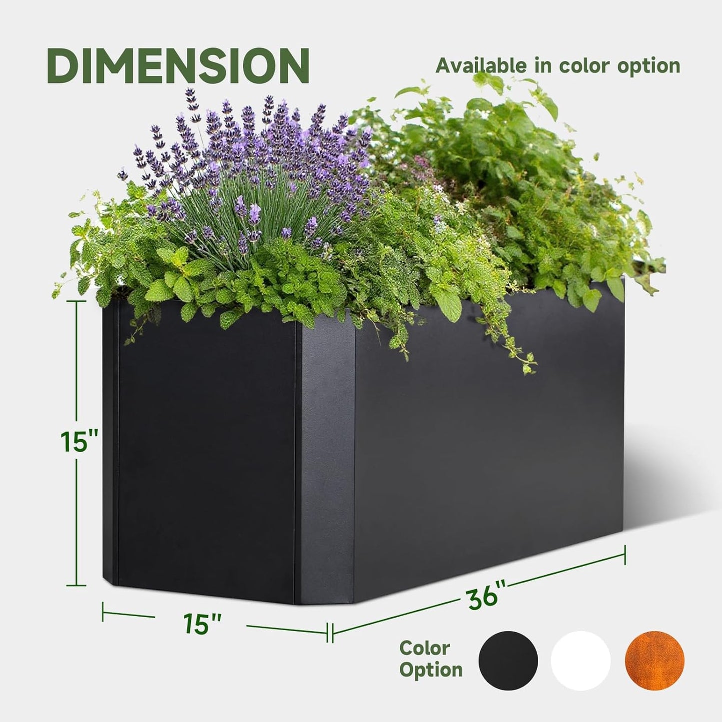 Steel Planter Box-36"x15"x15"-Large Rectangular Planter Indoor or Outdoor Black Matel Planter Box Commercial Residential for Patio Porch Deck Home Backyard