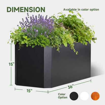 Steel Planter Box-36"x15"x15"-Large Rectangular Planter Indoor or Outdoor Black Matel Planter Box Commercial Residential for Patio Porch Deck Home Backyard