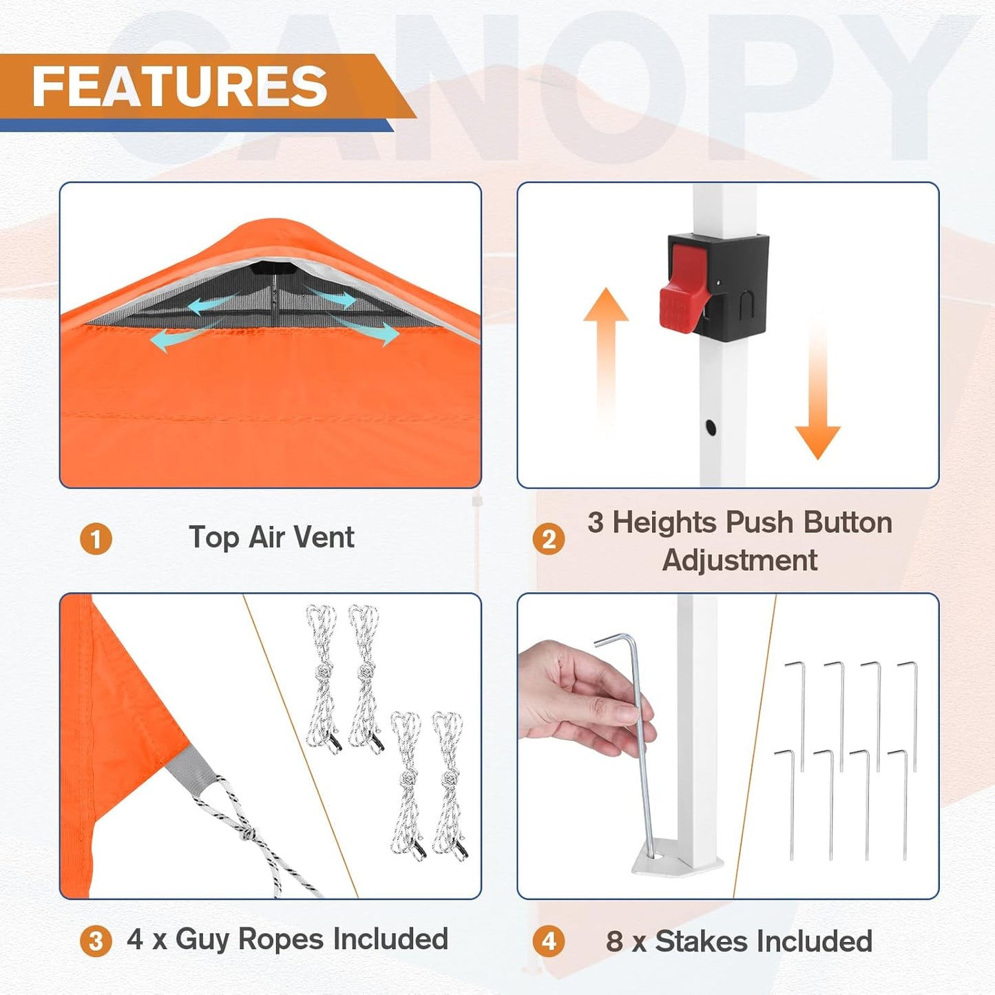 EAGLE PEAK Pop Up Canopy Tent with 1 Sidewall, Easy Setup Event Tent, Outdoor Sun Shade, Wheeled Carry Bag, Stakes and Guy Ropes, Instant Canopy 10x10, Orange