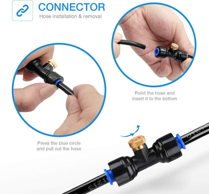 HOMENOTE 10 Pack Brass Misting Nozzles for Outdoor Cooling System, Mister Replacement Nozzles Tee and Plugs for 1/4" Tubing