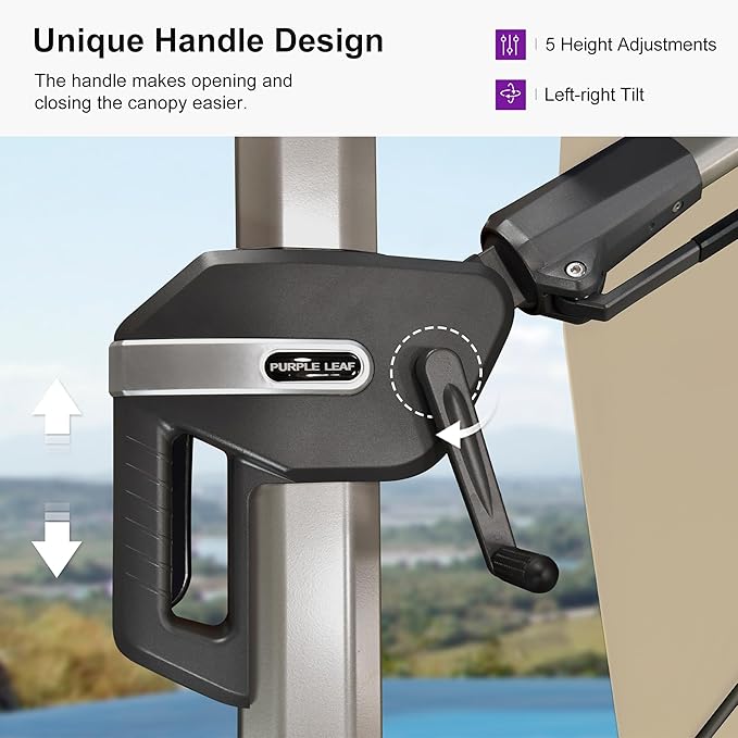 PURPLE LEAF 10' X 6.5' Left-right Tilting Patio Umbrella Outdoor Swivel Cantilever Umbrella Aluminum Offset Umbrella with Champagne Frame and 360-degree Rotation for Garden Deck Pool, Beige