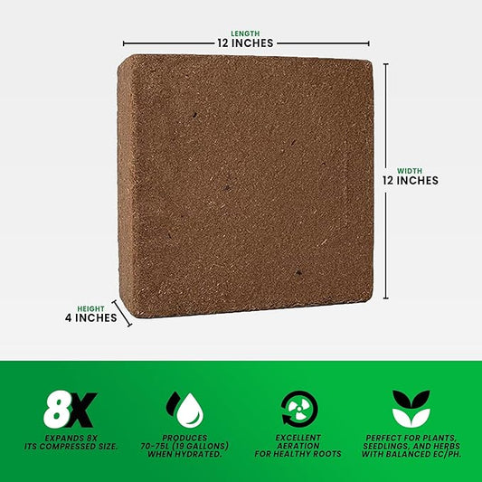 Coco Coir Brick(11lbs) - Premium Organic Coco Peat Brick for Garden Soil & Potting Mixes-Coconut Fiber Substrate Mixes with Potting Soil for Indoor Plants & Outdoor Plants -19 Gallons