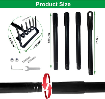 6-Tines Rake and Stirrup Hoe, Metal Garden Hula Hoes Tiller Rake Tool with Adjustable Long Handle, Action Scuffle Loop Hoe for Weeding, Digging, Loosening Soil