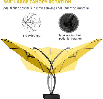 Kingdura 11ft Offset Cantilever Patio Umbrella with Base Included, Large Round Aluminum Outdoor Umbrella, 360° Rotation & Infinite Tilt, Heavy Duty Frame for Deck Pool Backyard, Yellow